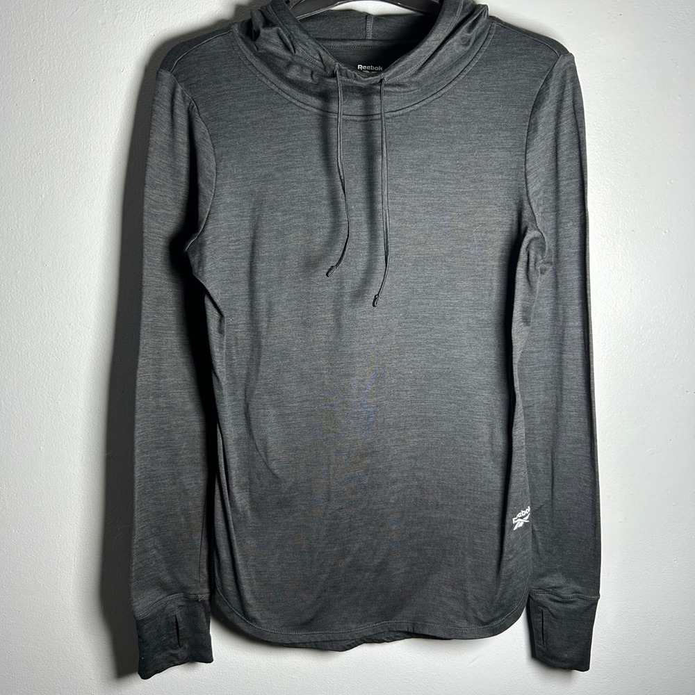 Reebok Women's‎ Black Heathered Hoodie Thumbholes Athleisure Activewear Size S
